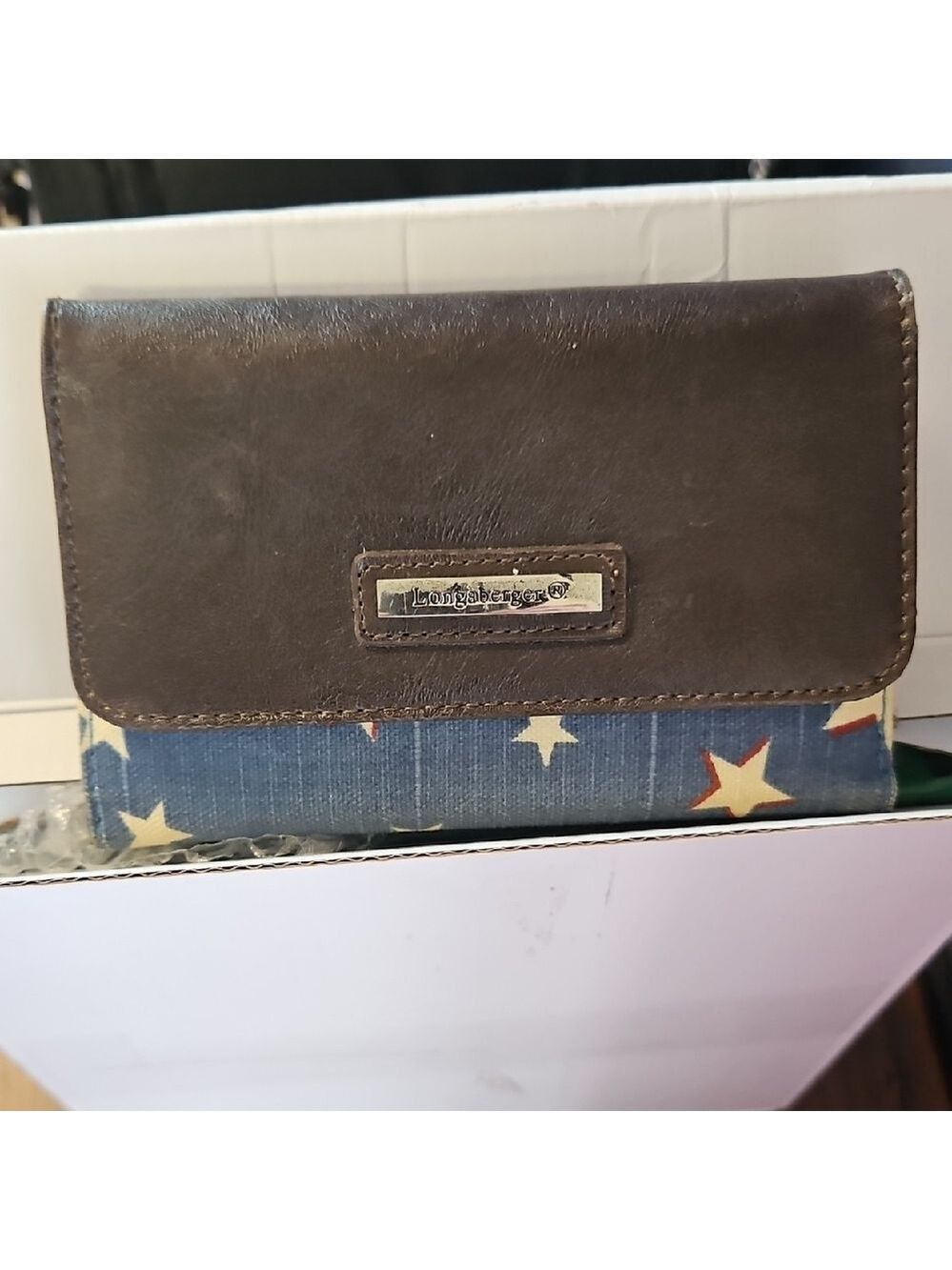 Vintage Longaberger Brown and Blue Women's Wallet